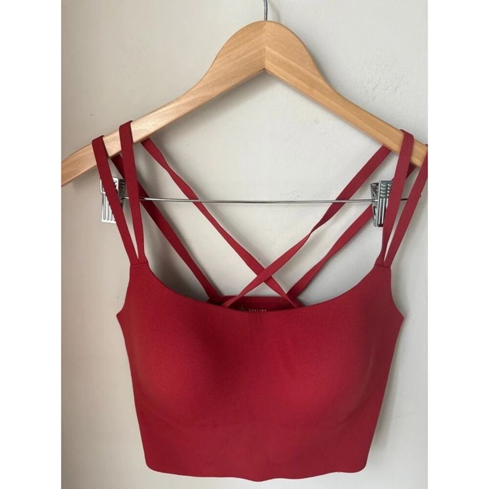 Offline by Aerie Real Me Strappy Back Sports Bra Holiday Red XL